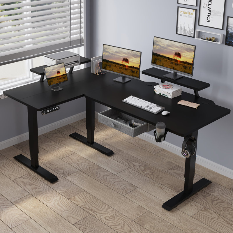 Jonesboro 63'' L-Shaped Height Adjustable Standing Desk, Black