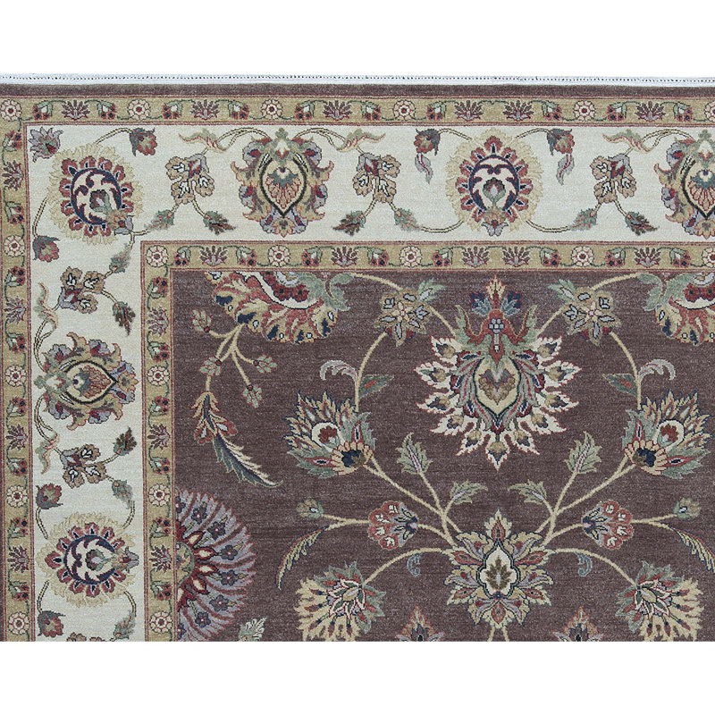 Tapis brun et ivoire de haute qualité noué à la main