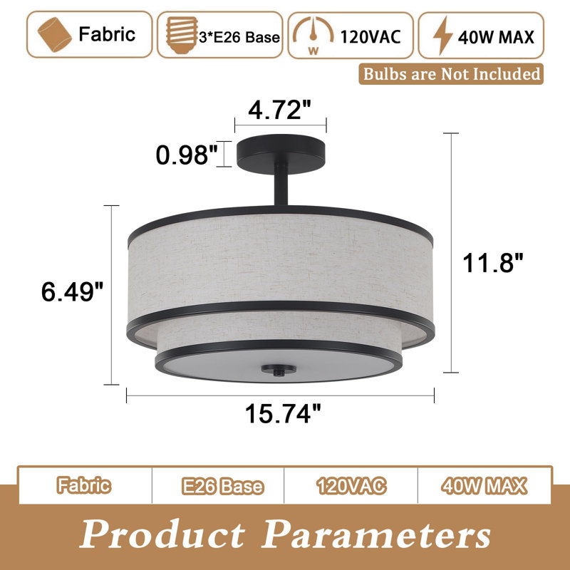 Luminaire moderne avec abat-jour en tissu (noir), Beige/noir