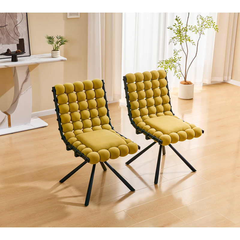 Ensemble de 2 chaises de salle à manger en velours avec pieds en métal, Jaune
