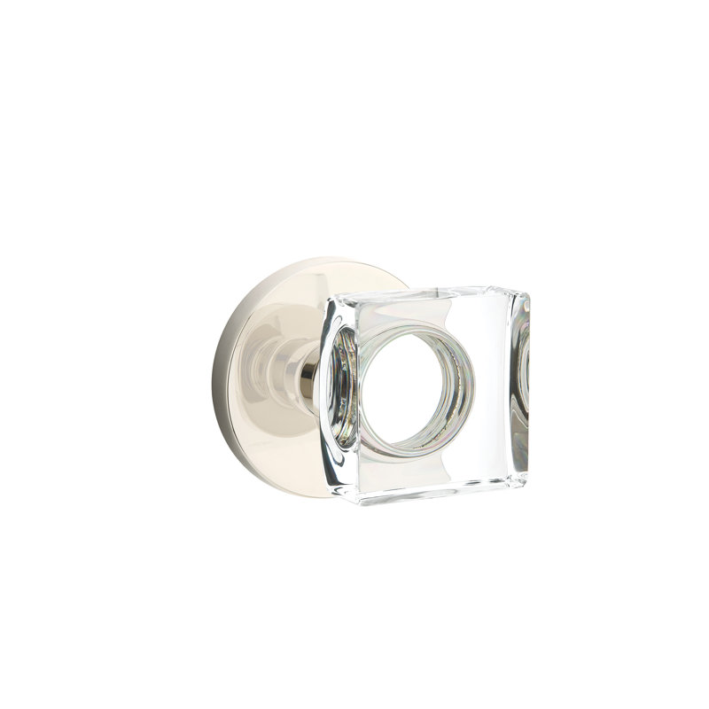 Ensemble de boutons d'intimité avec rosette à disque et bouton carré en verre Emtek, Nickel poli à vie