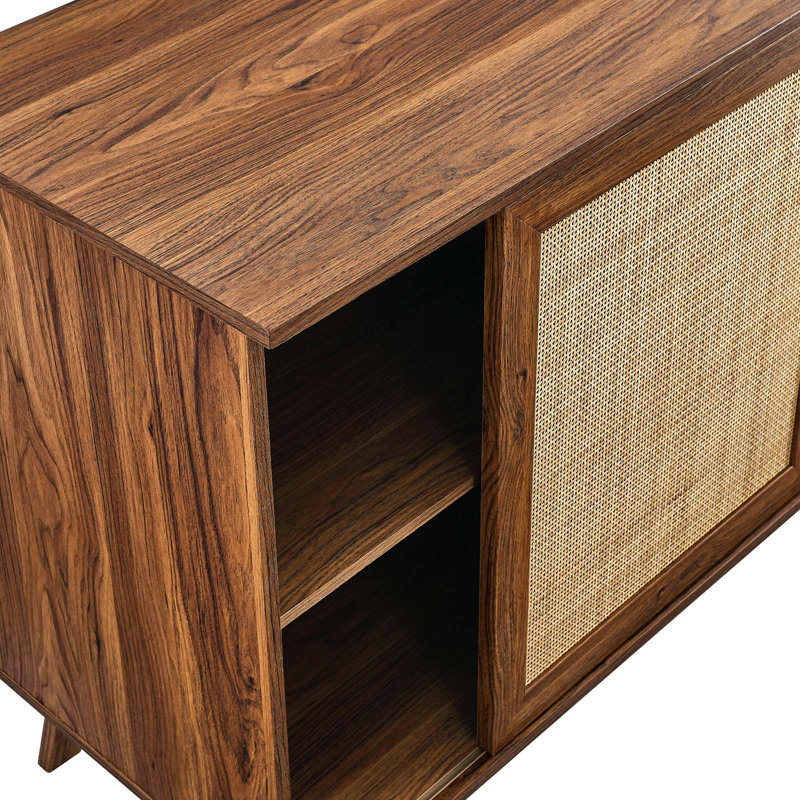Soma 59" Walnut and Rattan Mid-Century Modern Sideboard