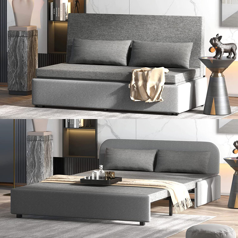 Treylyn Twin 40.5'' Upholstered Pillow Back Convertible Sofa, Dark Gray Linen Blend