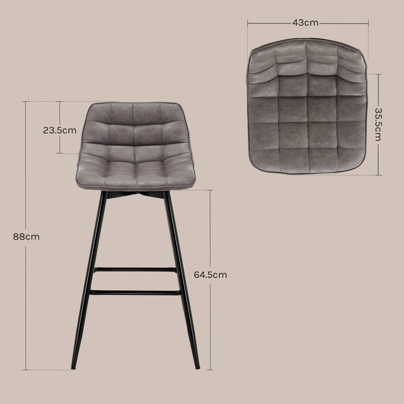 Upholstered Counter Stool with Metal Frame, Dark Grey, 1