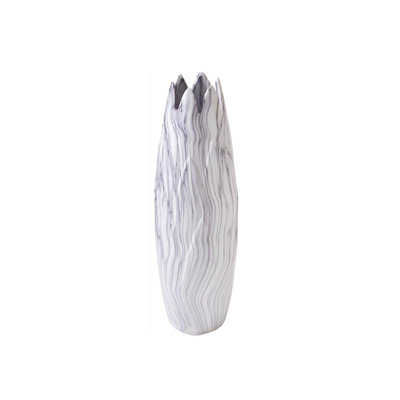 Ceramic Marbled Decorative Vase with Angled Edge Opening and Rust Accents