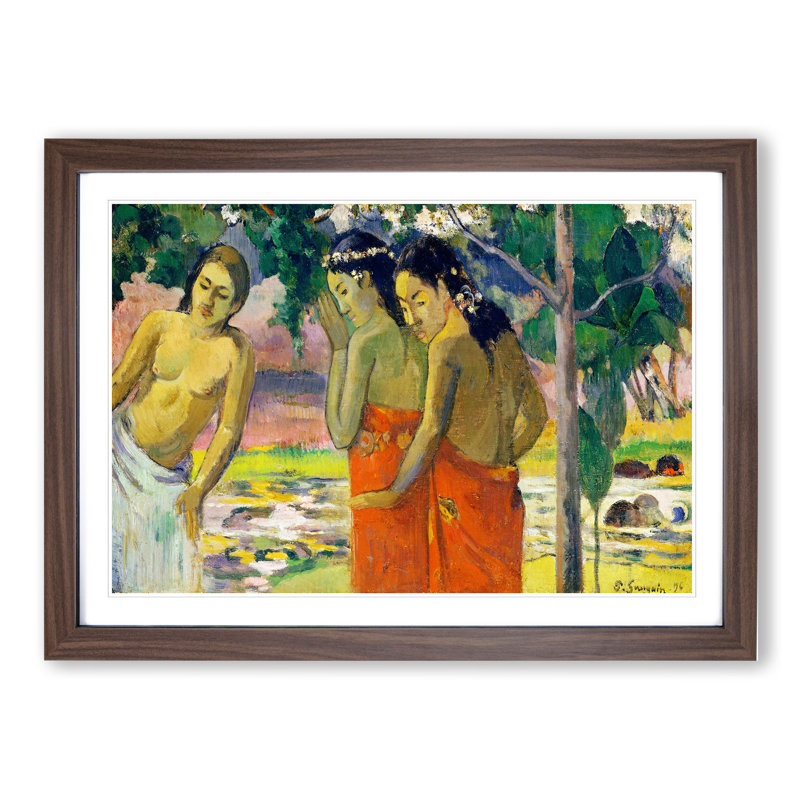Three Tahitian Women by Paul Gauguin - Picture Frame Painting, Walnut, 48cm H x 65cm W x 2cm D