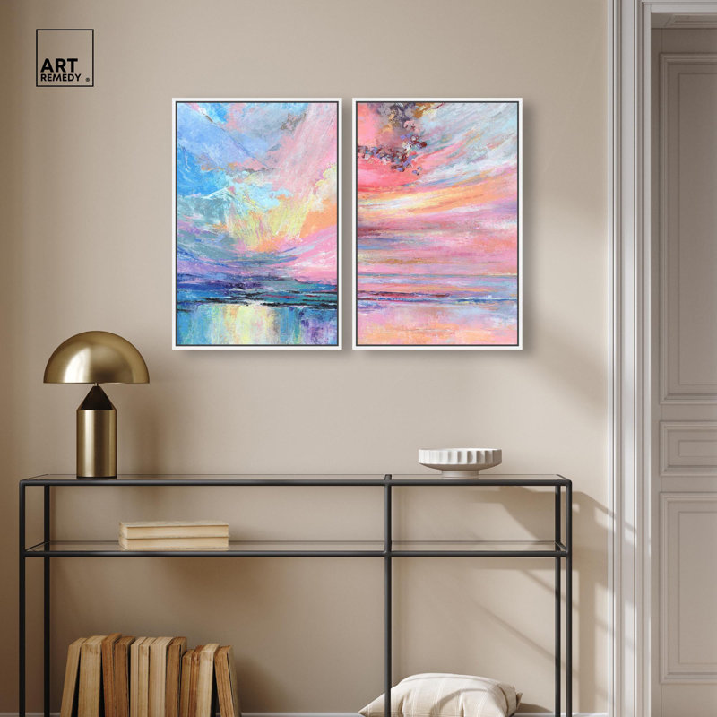 Ensemble de décorations murales modernes et abstraites dynamiques par Art Remedy, cadre blanc, 16 x 24, H 25 po x l 17 po