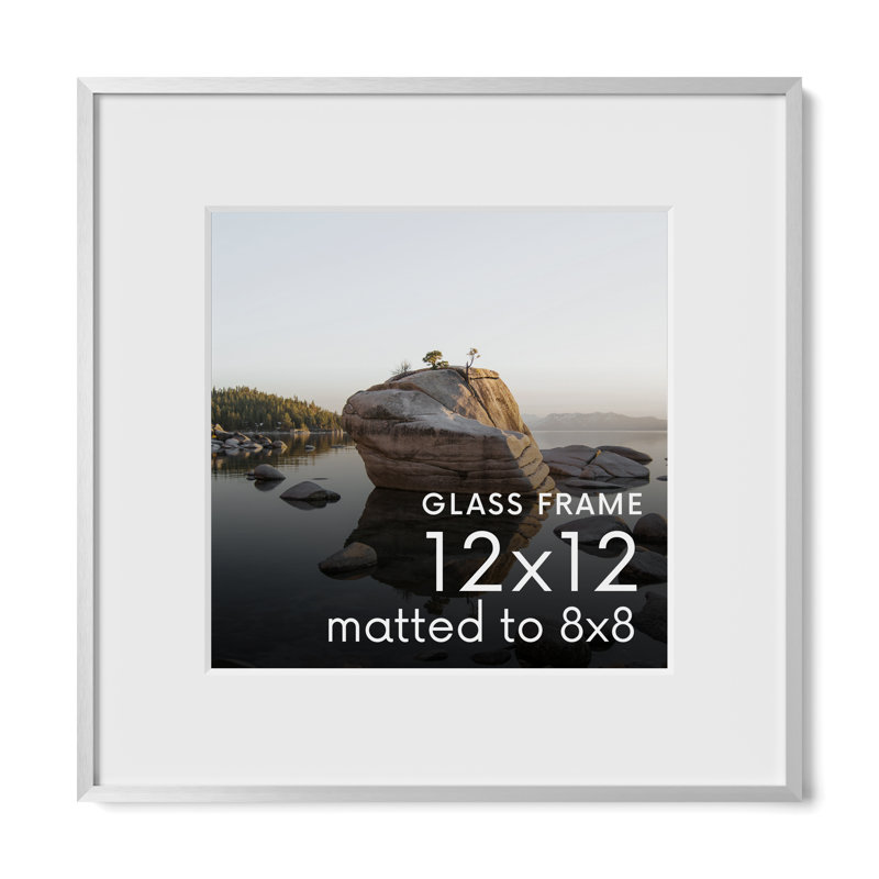Cadre photo en métal avec verre, Argent, L 12 po x H 12 po