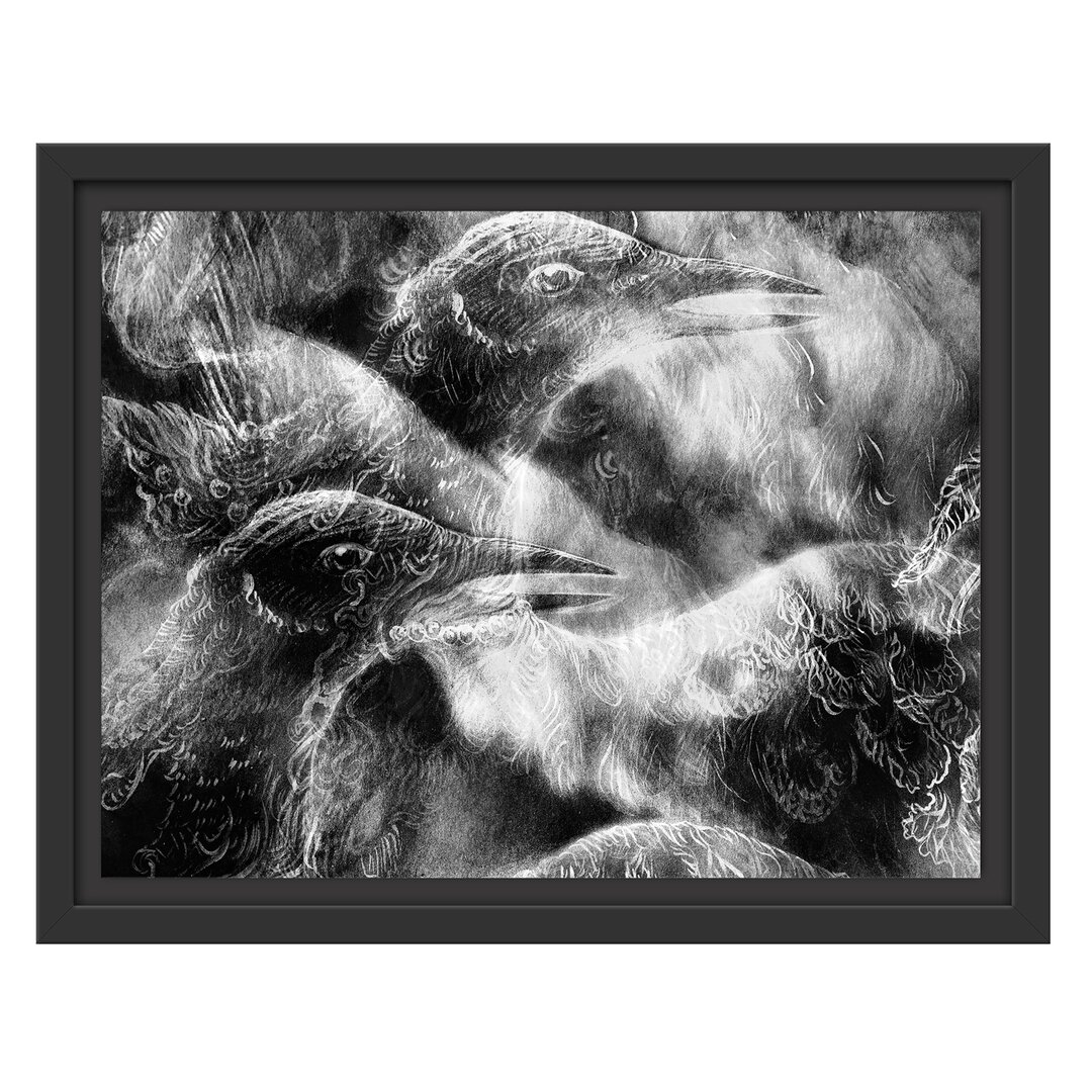 Gerahmtes Wandbild Vogel Phönix Collage Kunst B&W