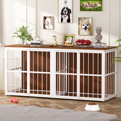 70''W Large White Dog Crate with 6 Doors