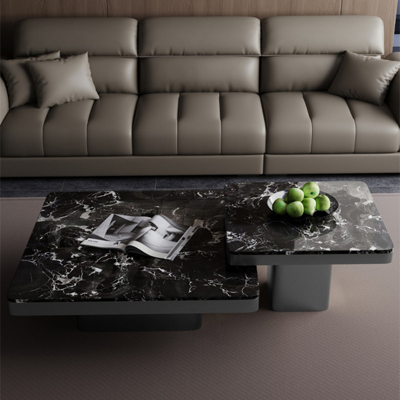 Simple square marble coffee table set, 15" H x 39.4" L x 39.4" W