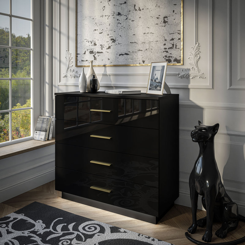 Eutaw 4 Drawer 95cm W Lingerie Chest, Glossy Black