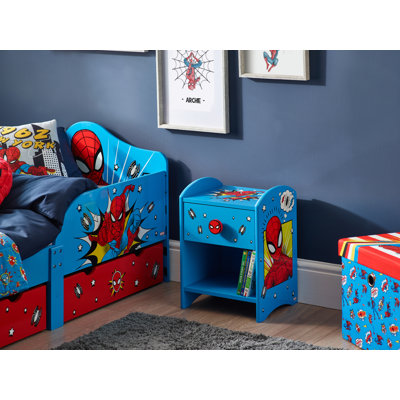 Spider-Man Bedside Table: Sturdy Engineered Wood Construction featuring a 2-tier Design for Ample Storage, Small Side Table with Drawer and Storage Shelf for Kid's Bedroom