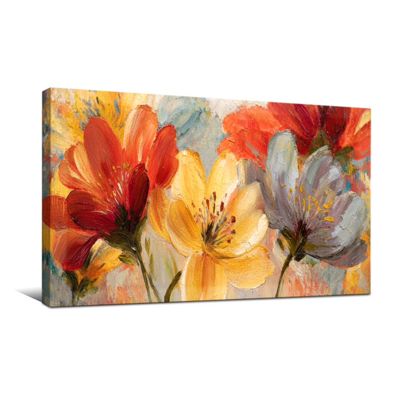 Plantes et fleurs, impression d'art floral abstrait coloré, H 16 po x l 32 po