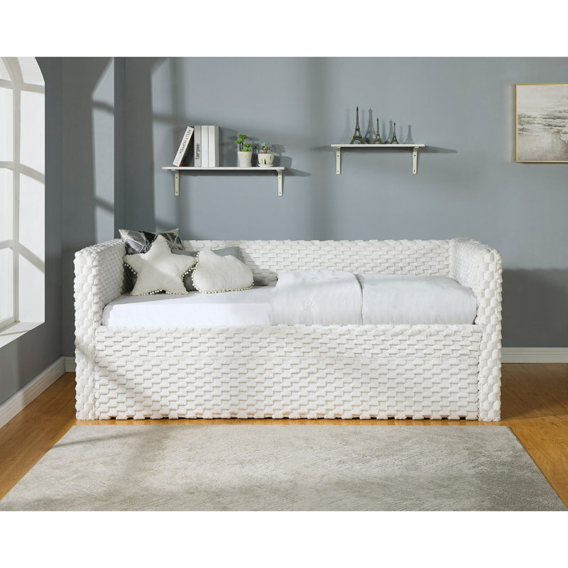Beautiful 1Pc Modern Daybed  Armrest Pull Out Trundle Bedroom Living Room Furniture, Antique White