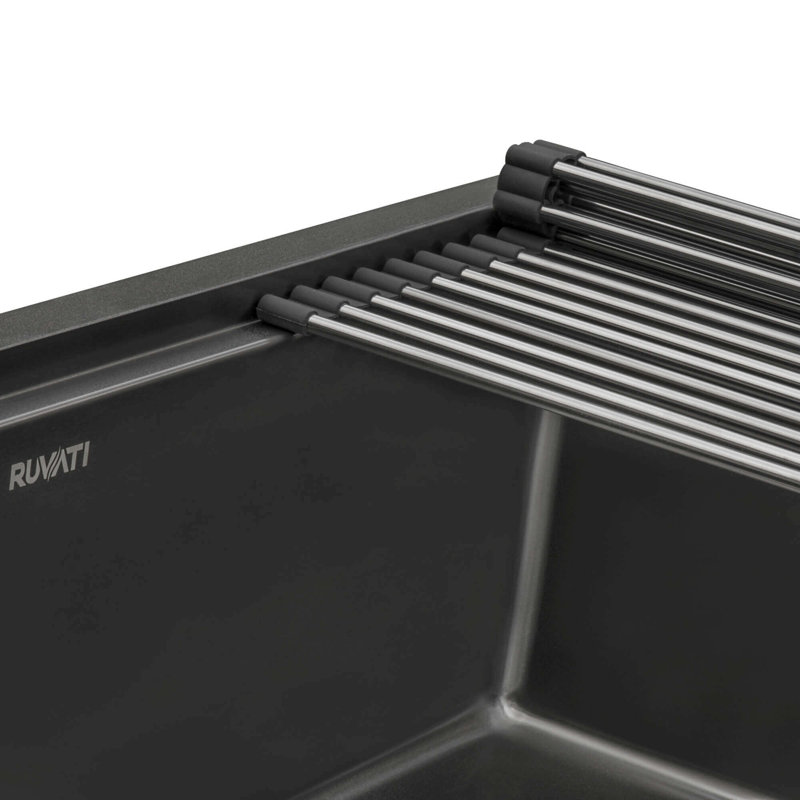 Workstation 33" L x 19" W Undermount Kitchen Sink with Sink Grid, 30" L x 19" W, Matte Black
