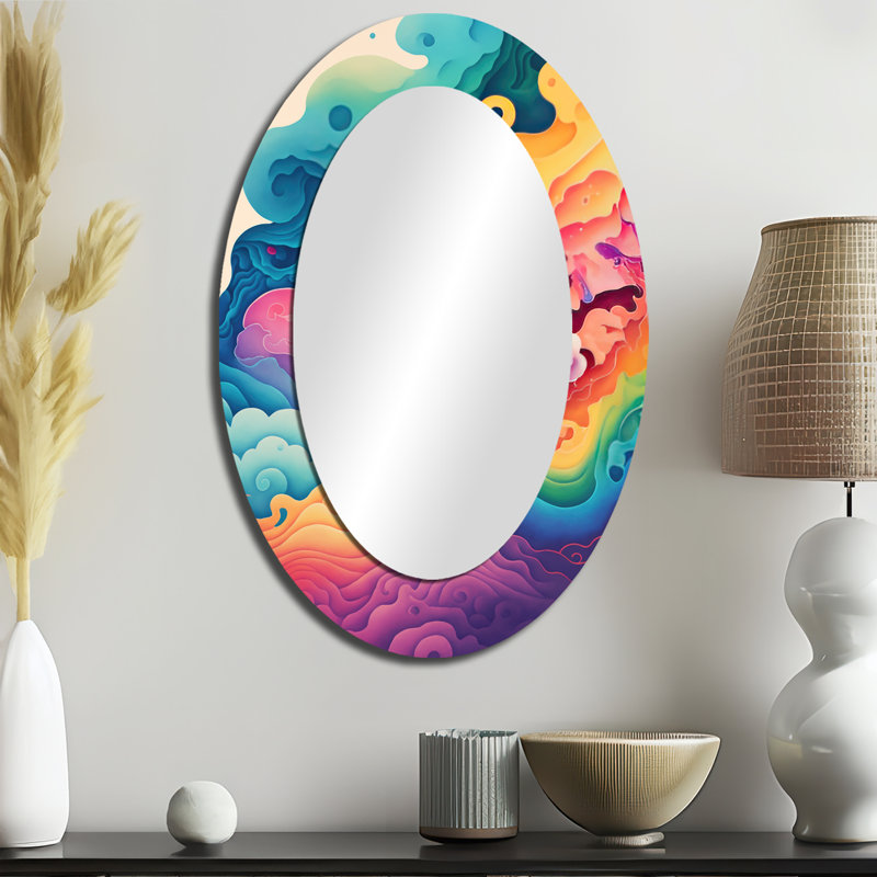 Multicolore Swirly Clouds VI - Miroir mural moderne ovale, 36 po x 24 po