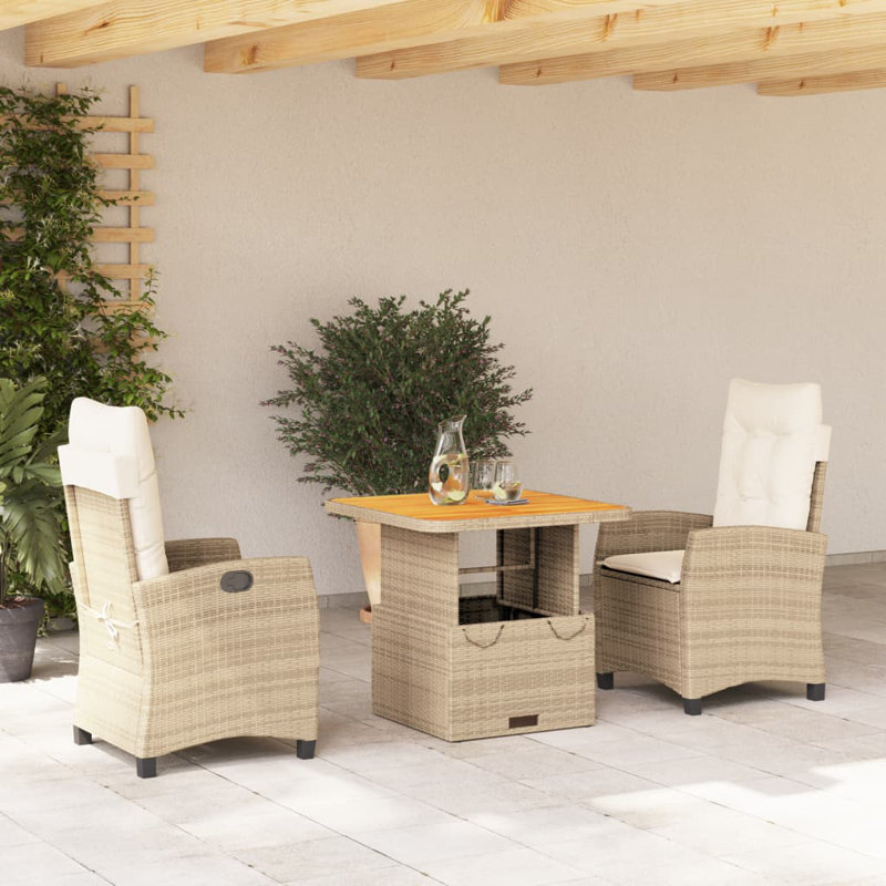 Garden Dining Set, Brown/Cream, 28" H x 43.3" W x 43.3" D, 4