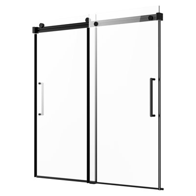 56 - 60 In.W X In.H Sliding Shower Door, 8 Mm Thick Shatterproof Glass, Waterproof Strips To Seal Bathroom Leaks, Reversible Bathtub Black Glass And Metal Stop Water Leak,