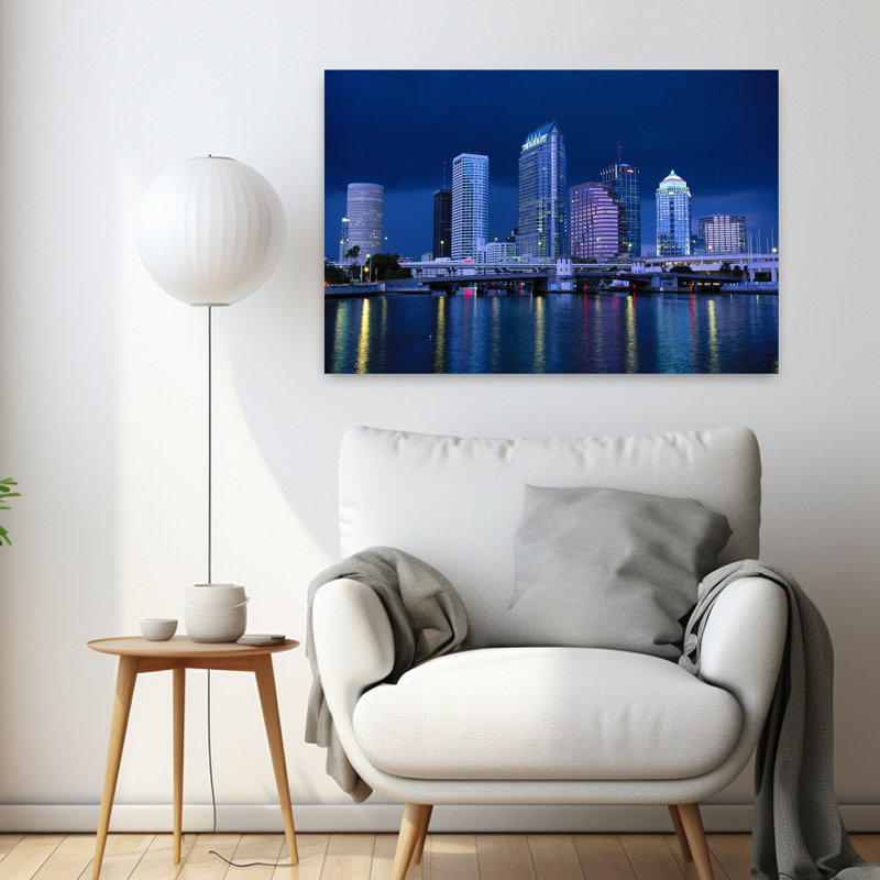 Downtown Skyline At Night, Tampa, Florida, Usa Abstract Modern Architecture City Wall Art, H 24 po x l 36 po