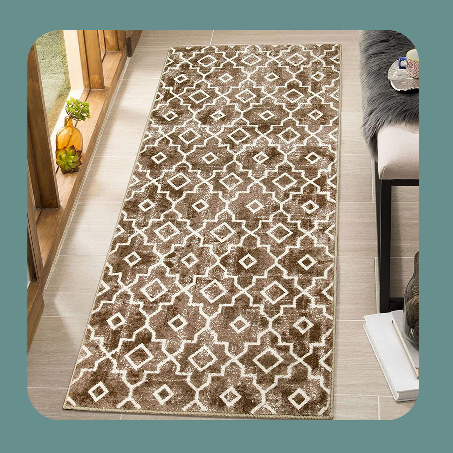 Moroccan Washable Area Rug - 2X4.3 Grey Kitchen Runner Rug Non-Slip  Entryway Rug