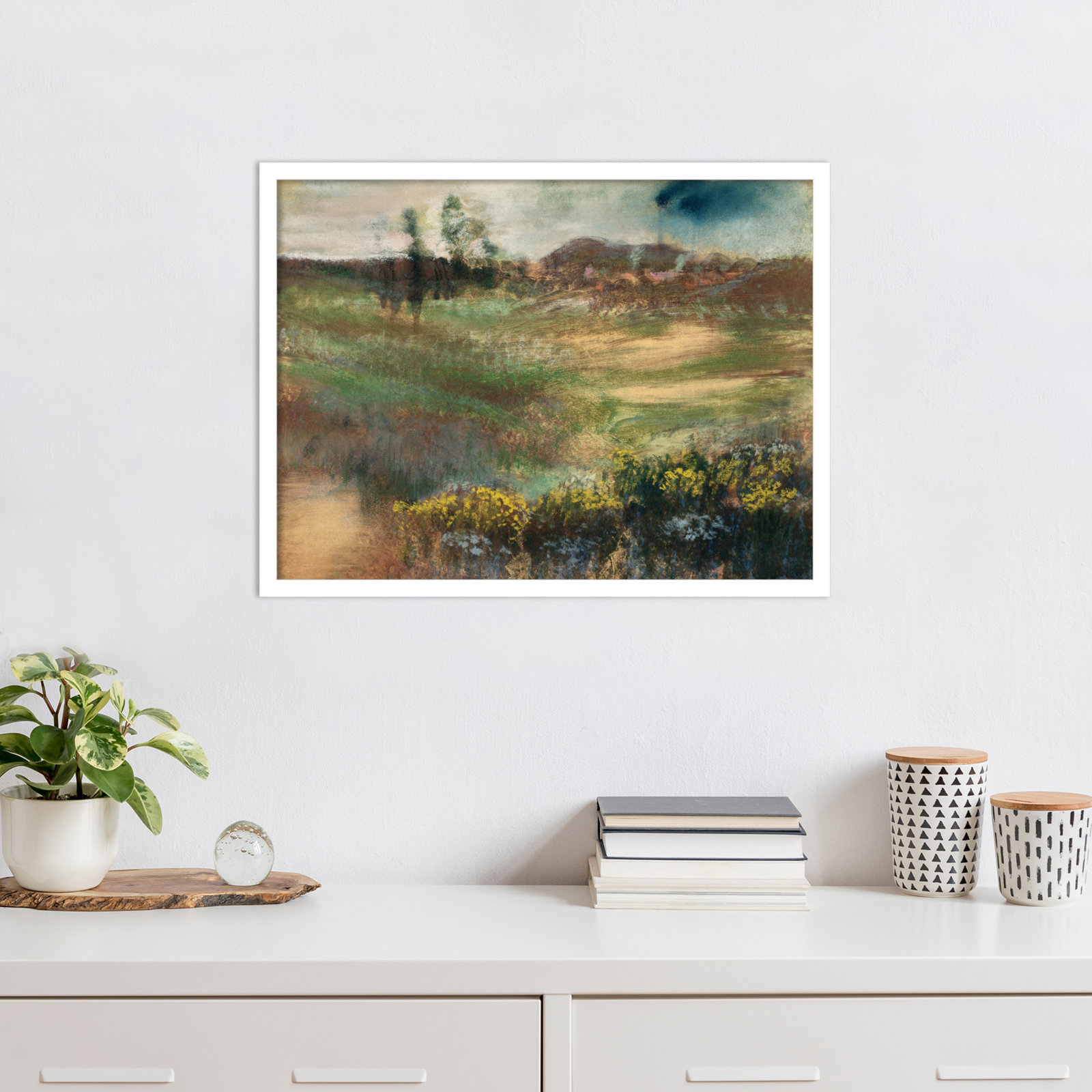 Edgar Degas's Landscape With Smokestacks Print, 19" H x 25" W, White Framed