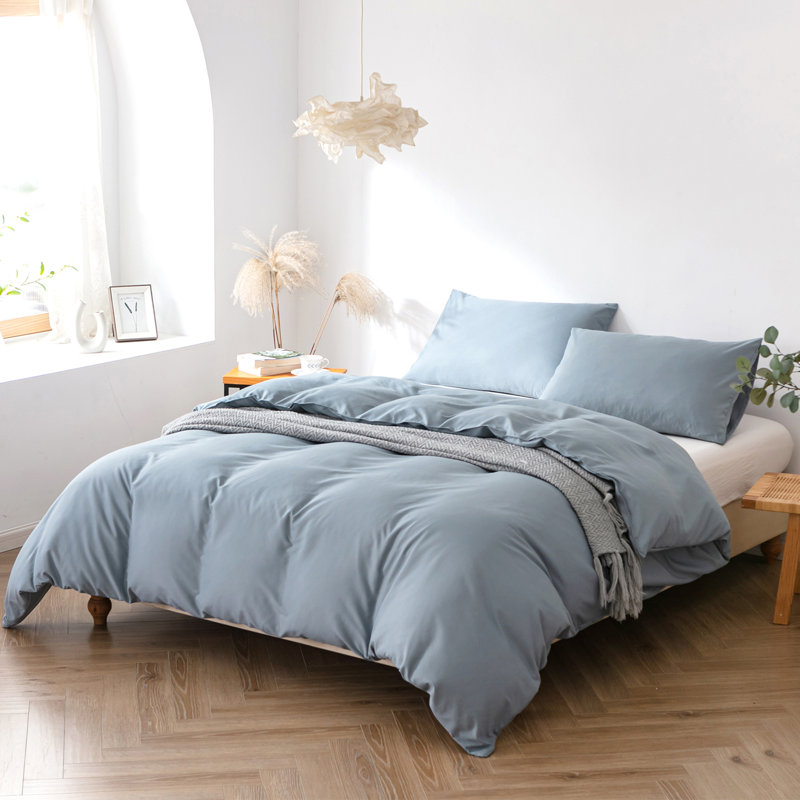 Duvet Cover Set Microfiber No Pattern Duvet Cover Set with Pillow Shams, Single, Blue/Grey