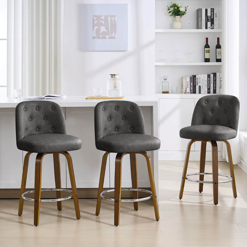 Tabouret pivotant rembourré, 3, Gris, Tabouret de comptoir (siège d'une hauteur de 26 p