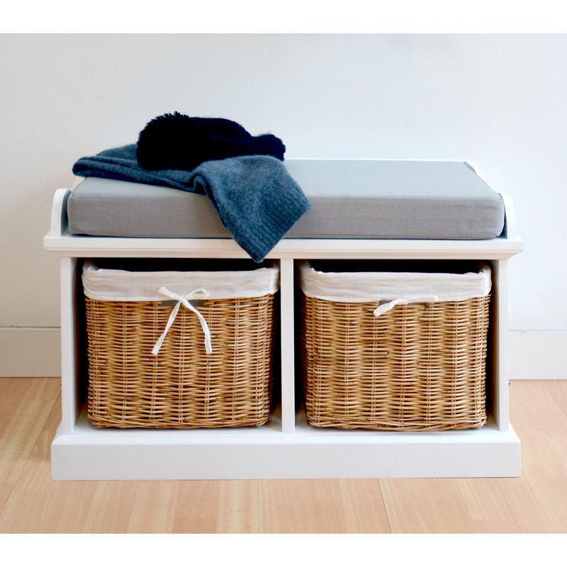 Bastogne Polyester Blend Upholstered Storage Bench, White, Grey, Natural