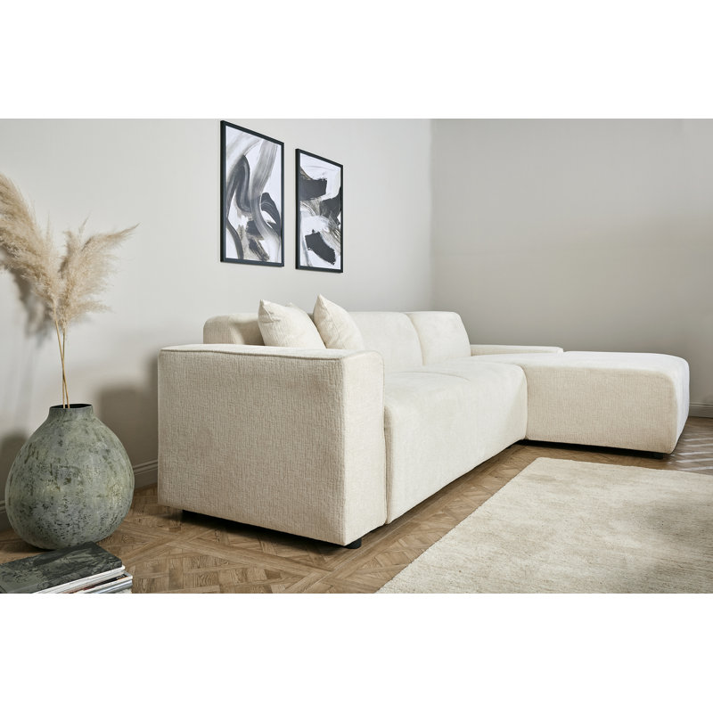 Charee Upholstered Corner Sectional, Right Hand Facing, White Boucle