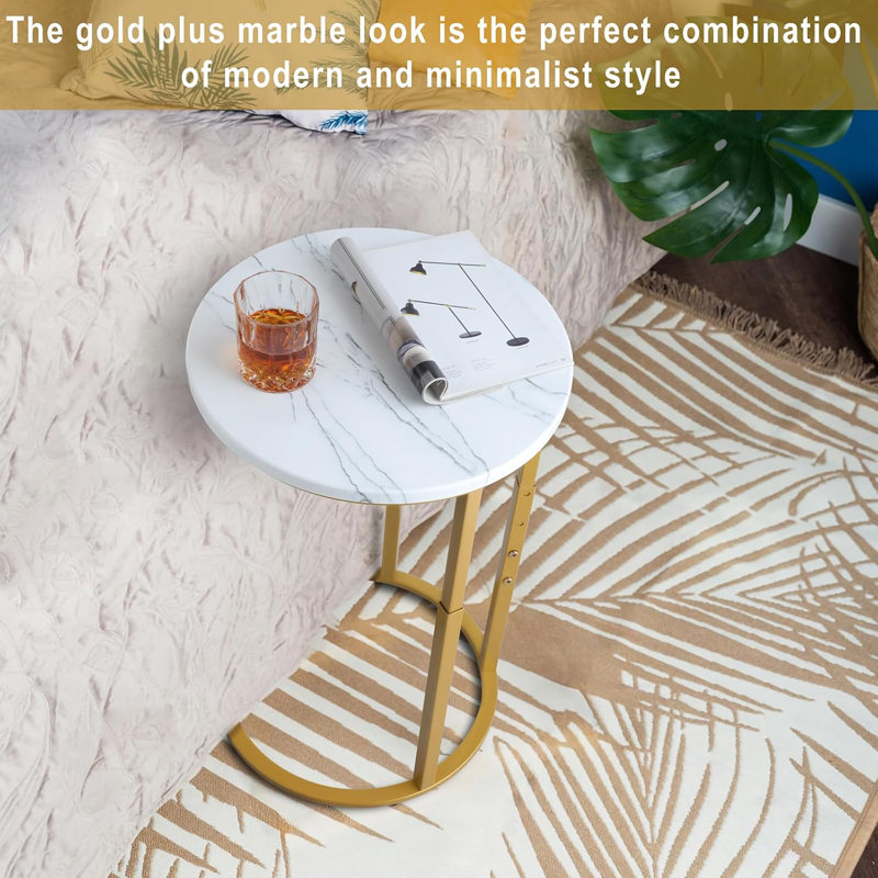 C-Shaped End Table With Adjustable Height, Sturdy And Space-Saving Side Table For Living Room, Bedroom, Or Small Spaces, Easy To Assemble And Maintain