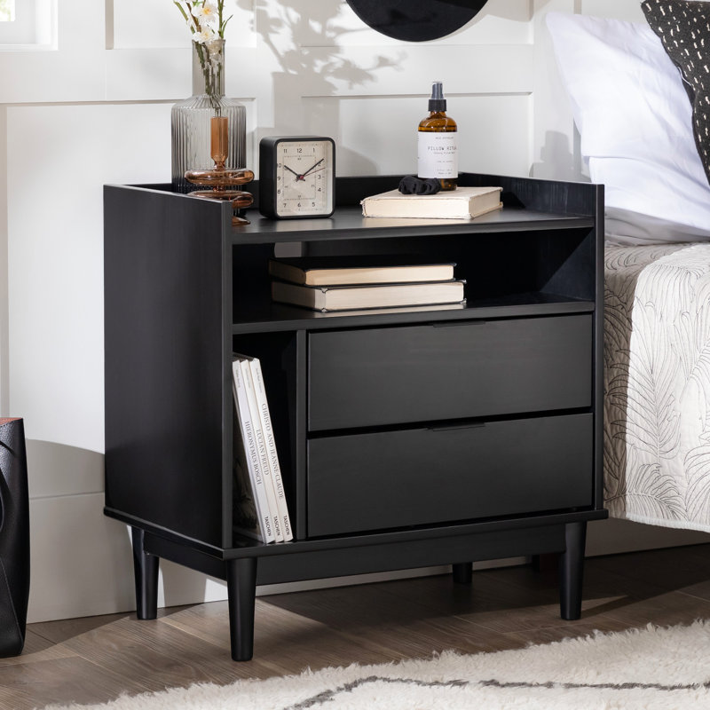 Table de chevet 2 tiroirs Mid-Century, Noir