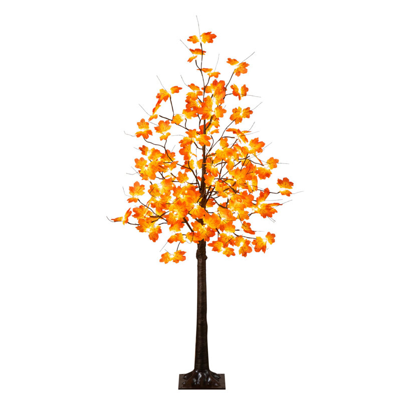Pre-Lit Minimalist Autumn Maple Artificial Fall Tree With 96 Warm White LED Lights, 60" H x 36" W x 36" D