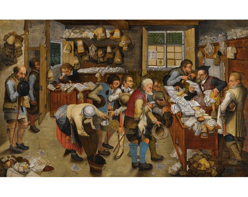 «The Village Lawyer's Office» par pieter Brueghel le jeune - Art mural sur toile tendue avec châssis, H 24 po x l 17 po