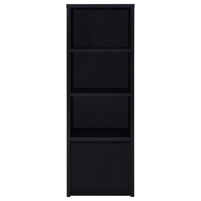 Tour média Winie avec tablettes ouvertes et armoire, bois noir 71 po
