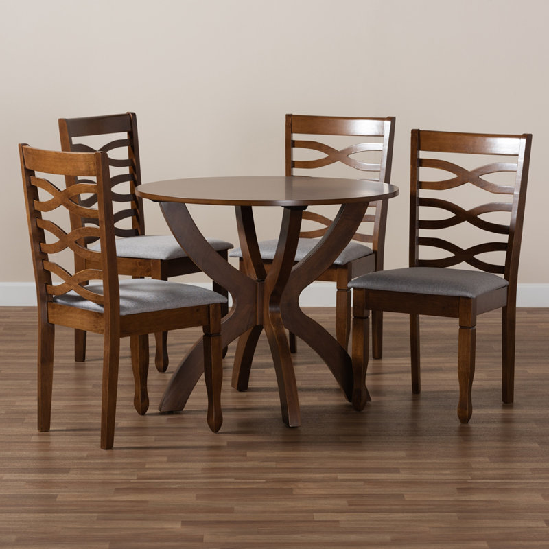 Martinsburg 5-Pc Dining Set in Grey Fabric and Walnut Finished Wood, 37.4'' H X 17.7'' W X 20.9'' D