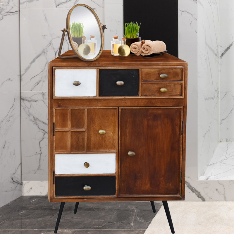 Petite armoire d'appoint en bois de manguier Tawa avec 1 tiroir et 2 portes