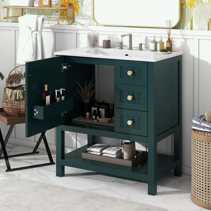 Armoire de salle de bain autoportante Nicha, Vert