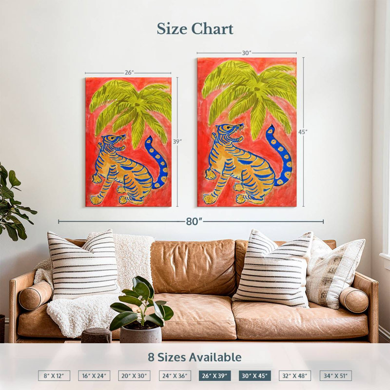 Brampt Tiger Under Palms, 39" H x 26" W