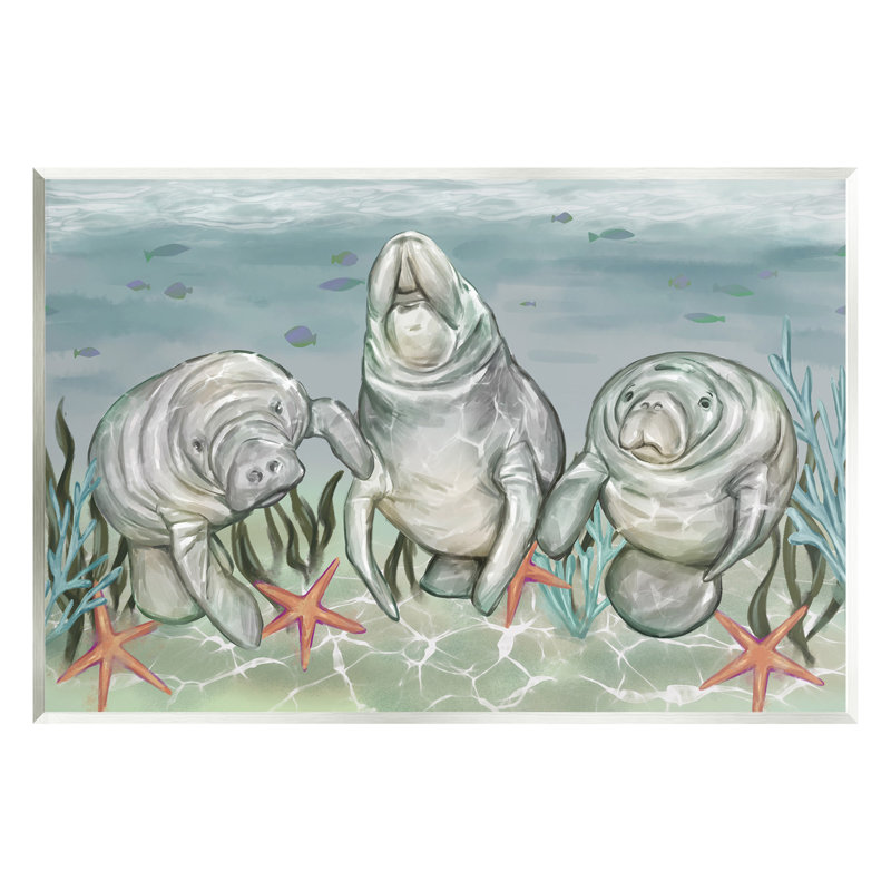 Art mural de lamantins et d'étoiles de mer sous l'eau par Ziwei Li, H 10 po x l 15 po