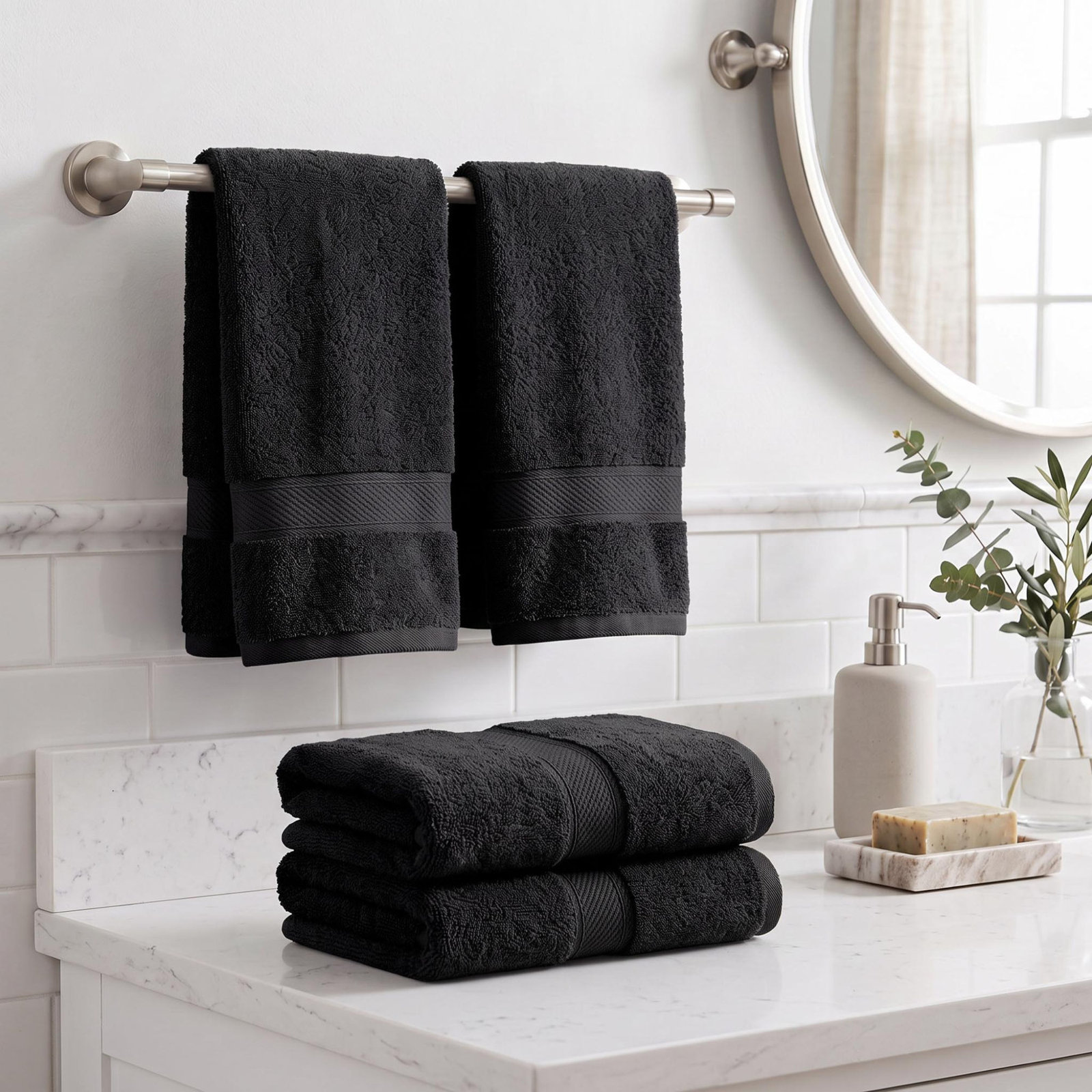 Egyptian Cotton Hand Towels, Black