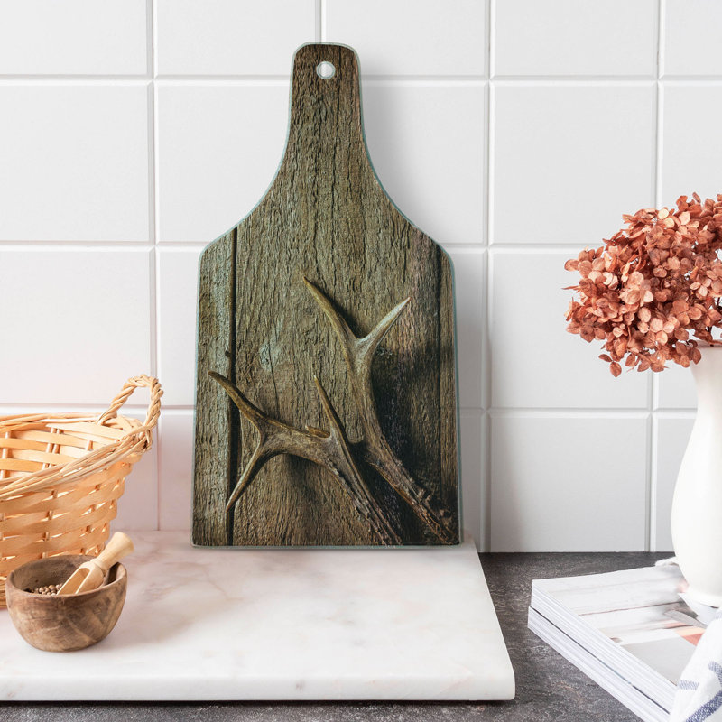 Rustic Antler Design Tempered Glass Butcher Block Table