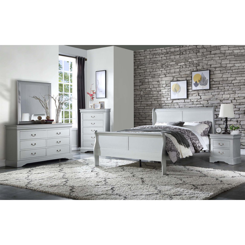 Lit simple Louis Philippe, Lit simple, Gris argenté
