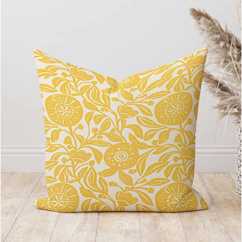 Housse de coussin rétro à motif floral jaune et blanc, Carré 21 po