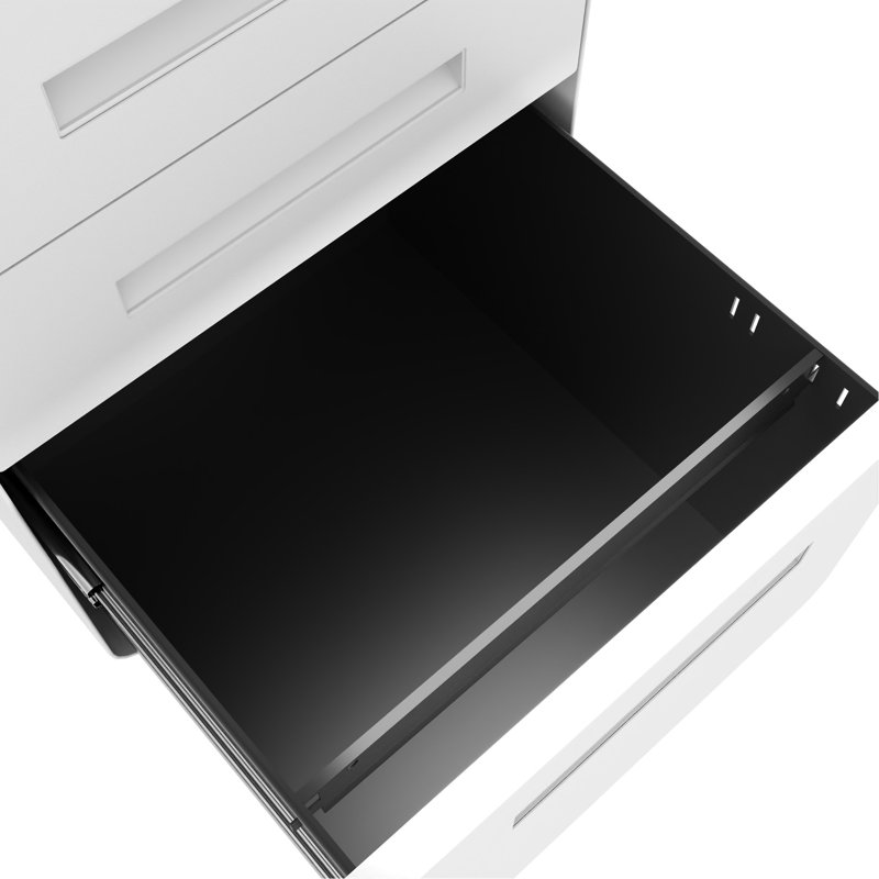 Classeur mobile blanc à 3 tiroirs avec serrure, rangement tout en métal sur roulettes, aide de bureau, deux tiroirs peu profonds et un tiroir profond, entièrement assemblé, 110 lb / tiroir, installation rapide pour l'organisation en blanc, en métal, sur roulettes