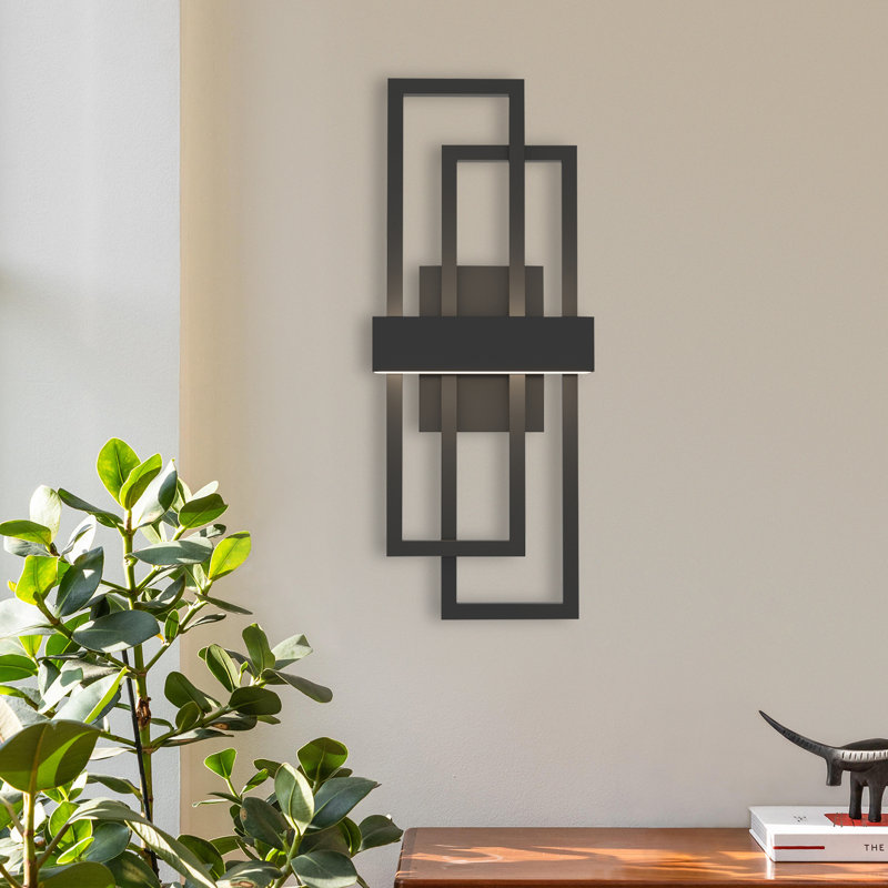 Gursimar 20''H LED Dimmable Black Iron Flush Mounted Sconce, Matte Black, 20" H x 7.9" W x 5.1" D