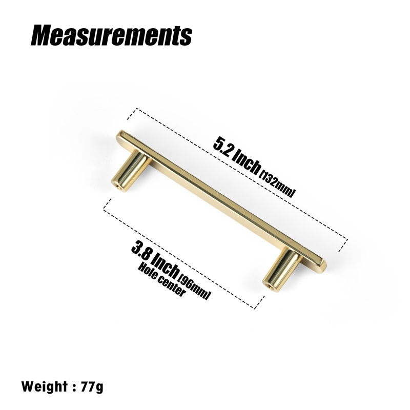 Ensemble de poignées à barre 3,75 po, Or poli, 3 3/4"