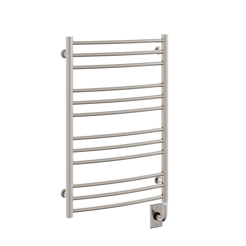 19.5"x31" Laveno Electric Hardwired Curved Rail Towel Warmer - Brushed Nickel, Wall Mounted, Includes Programmable Smart Switch, Lifetime Warranty