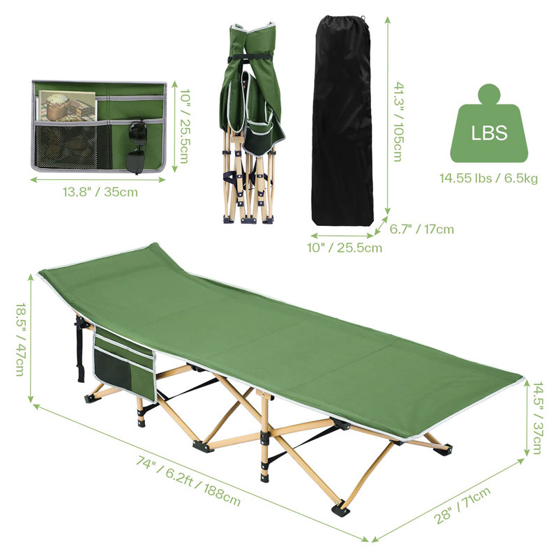 Lits de camping pliables à double couche 1200D Oxford pour adultes, Vert