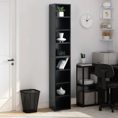 71" H 8-Tier Double-Decker  Multimedia Storage,  With Adjustable Shelves Narrow Bookcase